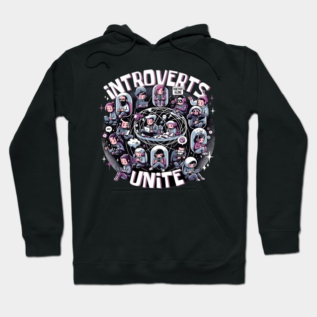 Introverts Unite Quirky Character Alone Together Design Hoodie by Xeire